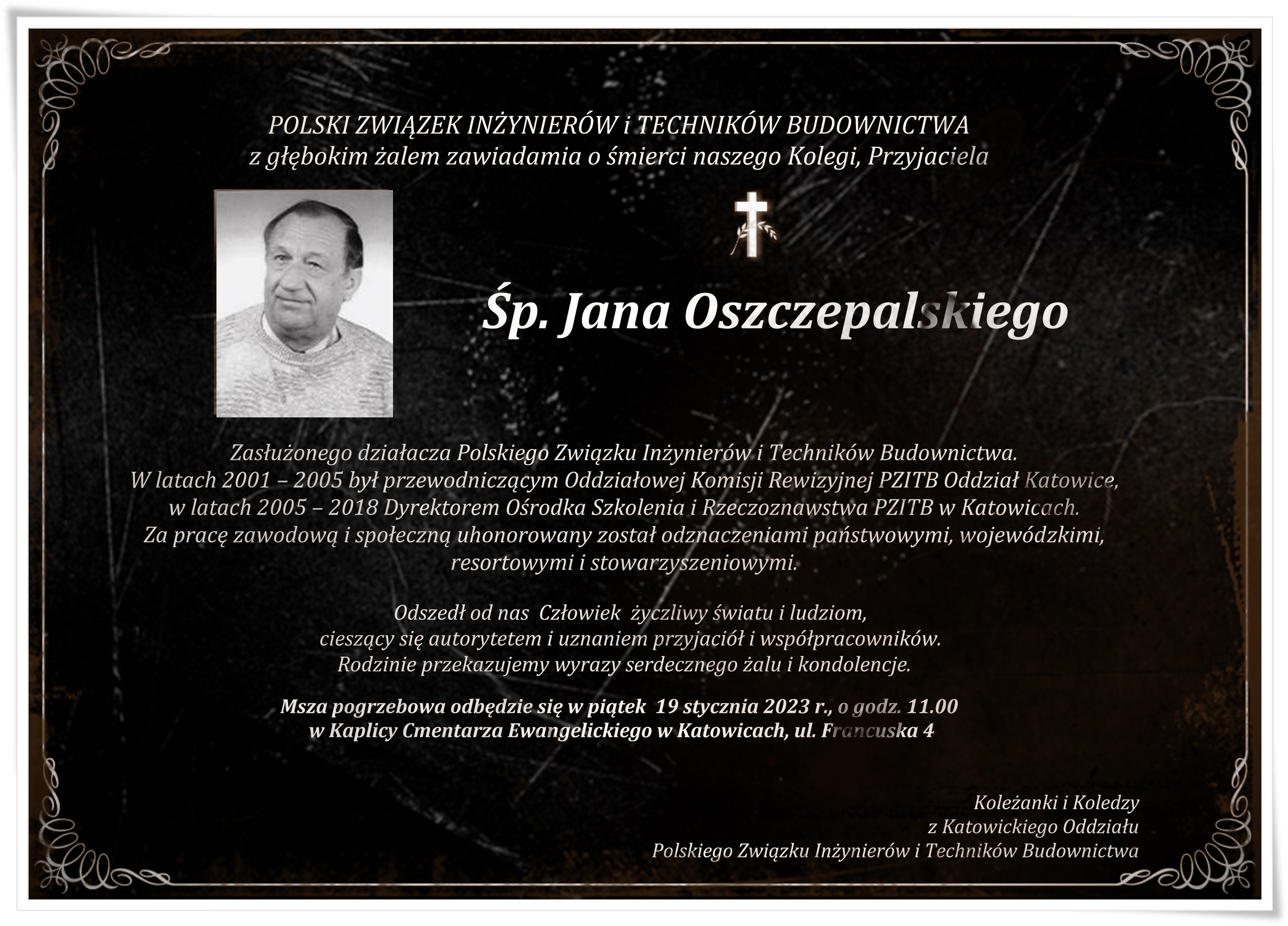 Kondolencje Jan Oszczepalski